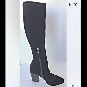 COPY Deimille PIA Women Black Velvet Knee High Boots Block Heel Made In Italy 6